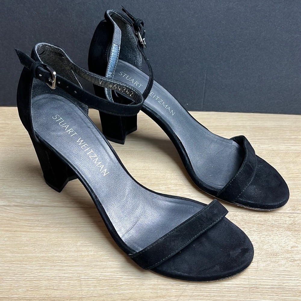 STUART WEITZMAN Nudistcurve 75 Block Heel Sandal (Women), BLACK SIZE 7 US